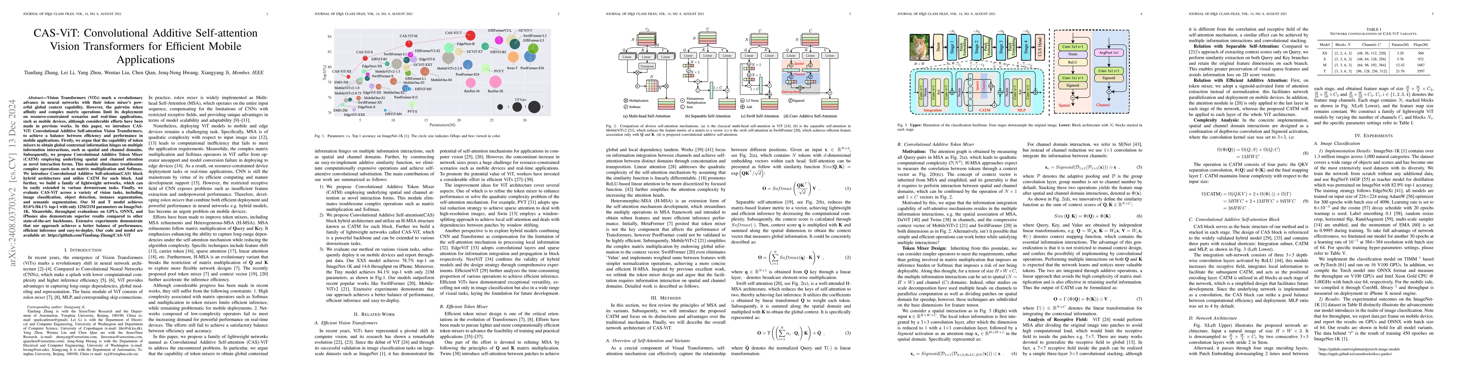 Thumbnail for CAS-ViT: Convolutional Additive Self-attention Vision Transformers for
  Efficient Mobile Applications