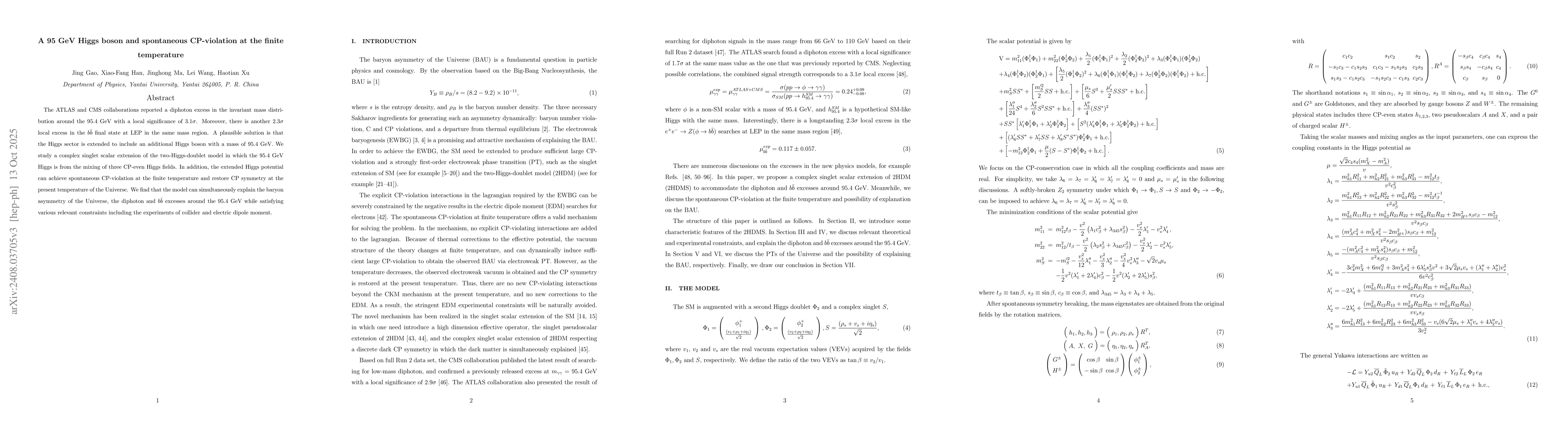 Thumbnail for A 95 GeV Higgs boson and spontaneous CP-violation at the finite
  temperature