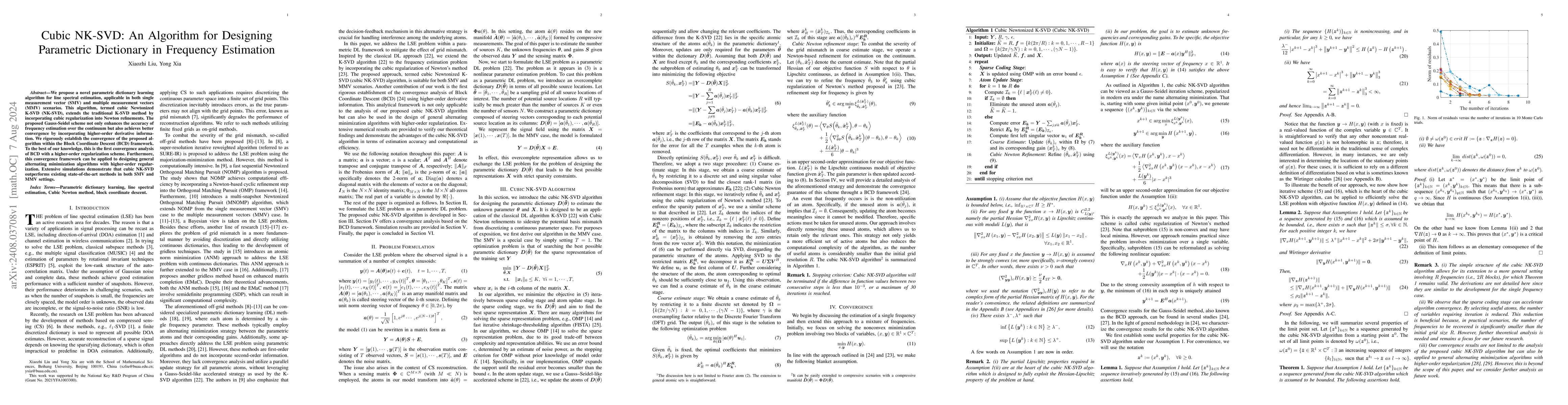 Thumbnail for Cubic NK-SVD: An Algorithm for Designing Parametric Dictionary in
  Frequency Estimation