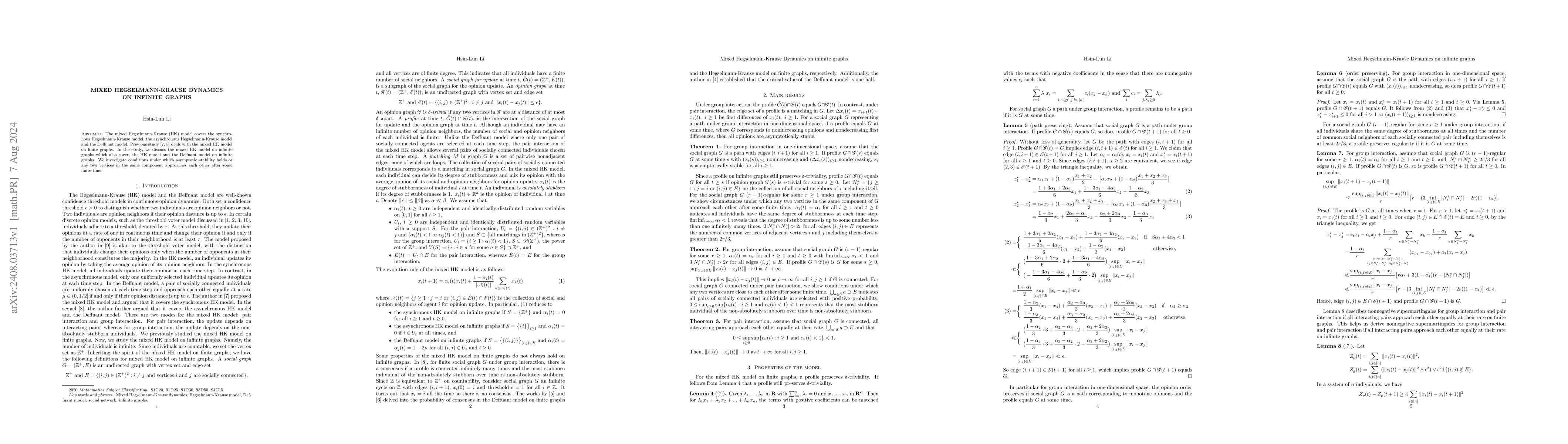 Thumbnail for Mixed Hegselmann-Krause Dynamics on infinite graphs