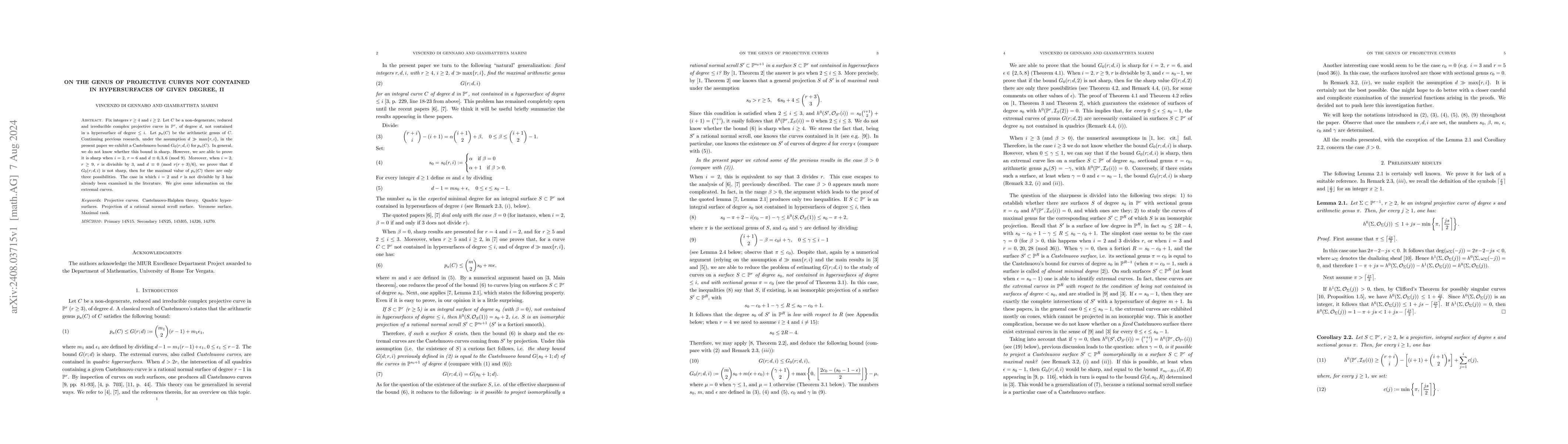 Thumbnail for On the genus of projective curves not contained in hypersurfaces of
  given degree, II