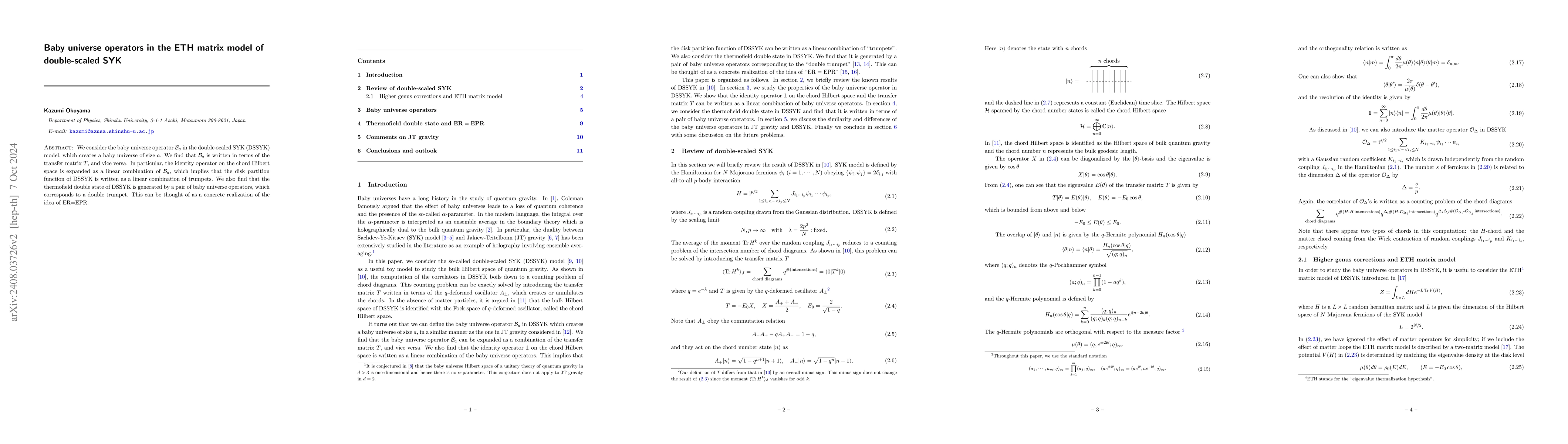 Thumbnail for Baby universe operators in the ETH matrix model of double-scaled SYK