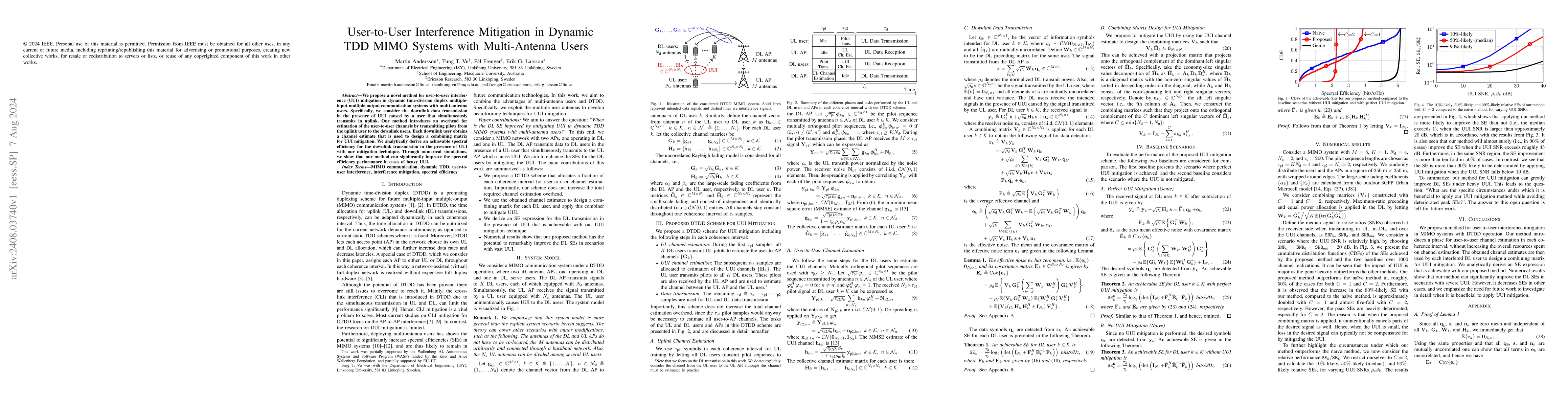 Thumbnail for User-to-User Interference Mitigation in Dynamic TDD MIMO Systems with
  Multi-Antenna Users