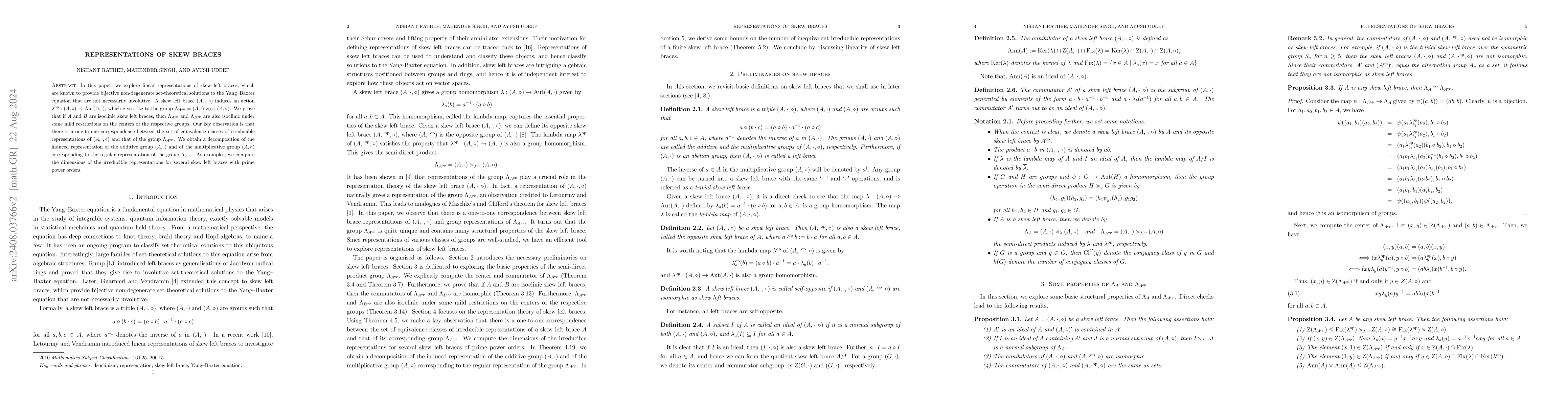 Thumbnail for Representations of skew braces