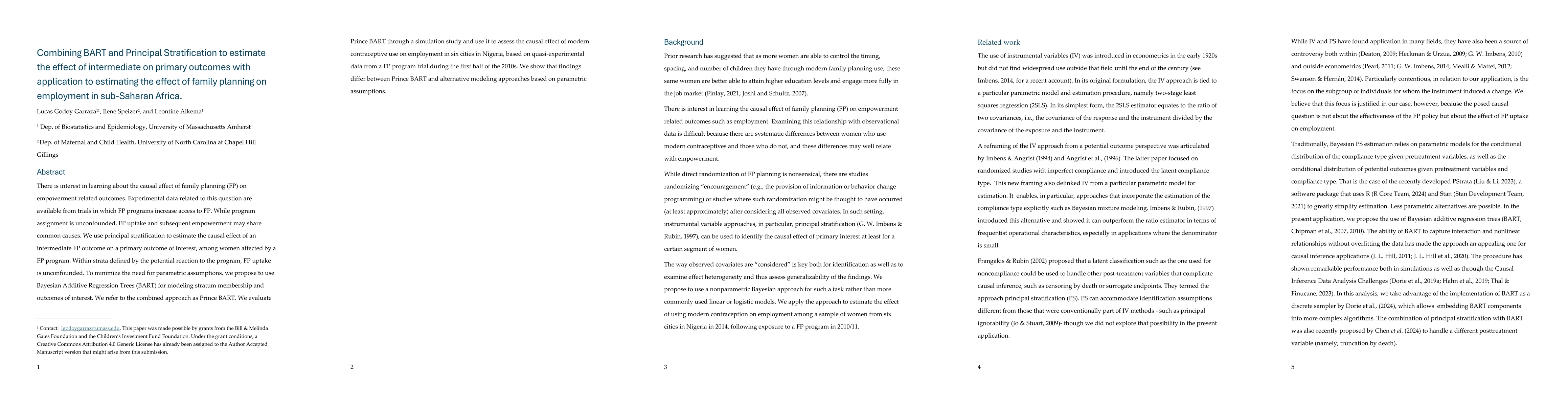 Thumbnail for Combining BART and Principal Stratification to estimate the effect of
  intermediate on primary outcomes with application to estimating the effect of
  family planning on employment in sub-Saharan Africa