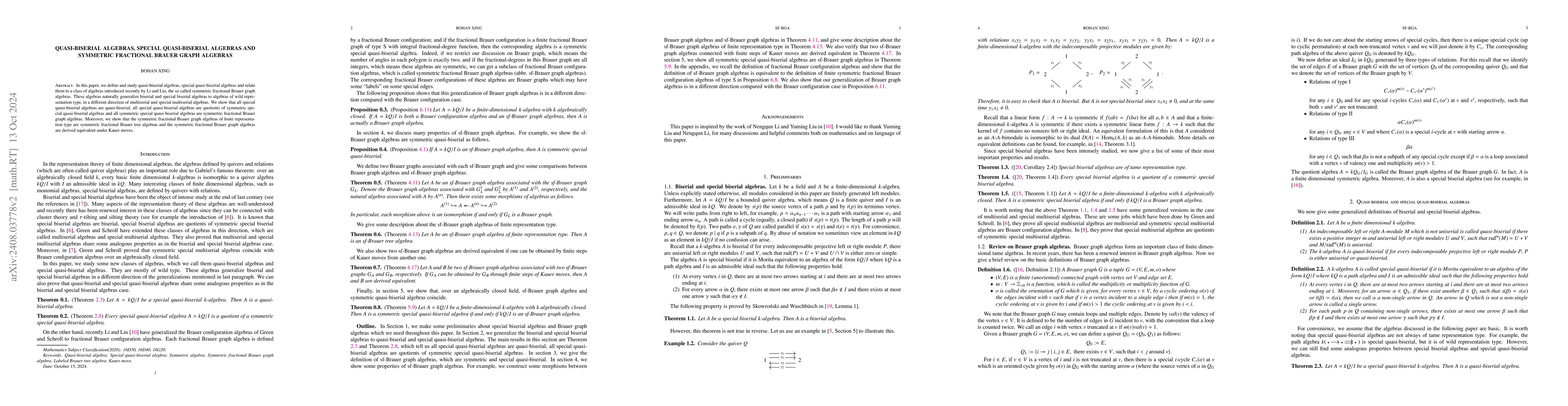 Thumbnail for Quasi-biserial algebras, special quasi-biserial algebras and symmetric
  fractional Brauer graph algebras