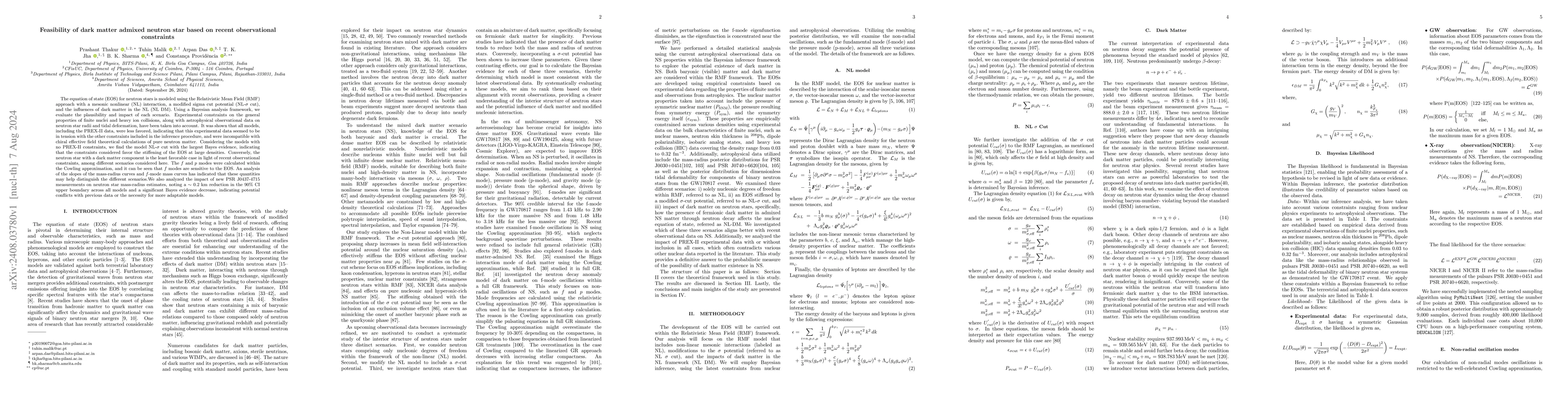 Thumbnail for Feasibility of dark matter admixed neutron star based on recent
  observational constraints