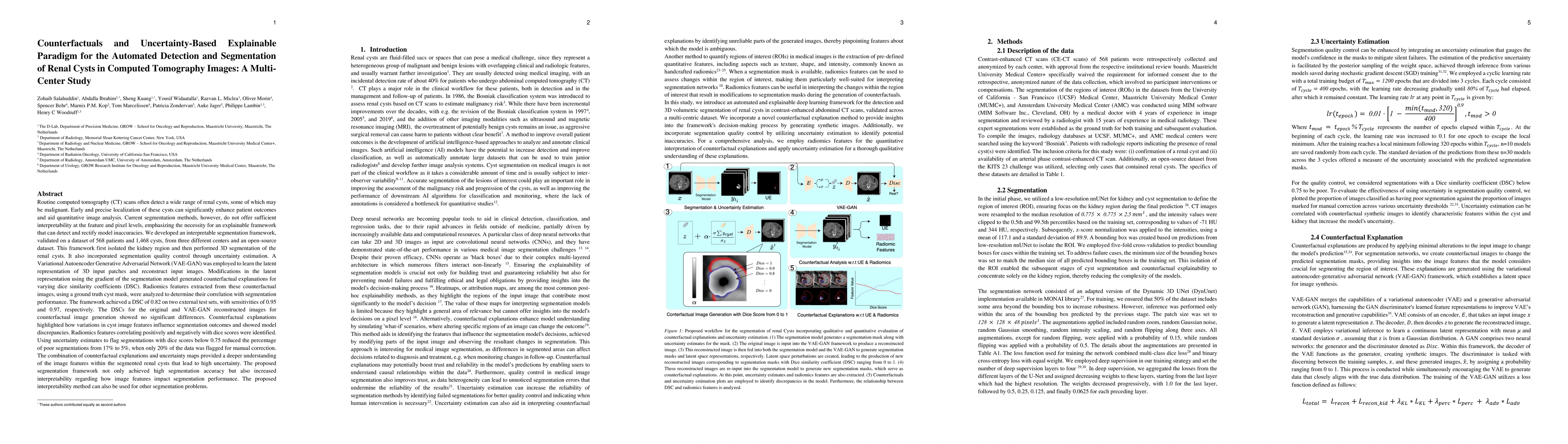 Thumbnail for Counterfactuals and Uncertainty-Based Explainable Paradigm for the
  Automated Detection and Segmentation of Renal Cysts in Computed Tomography
  Images: A Multi-Center Study