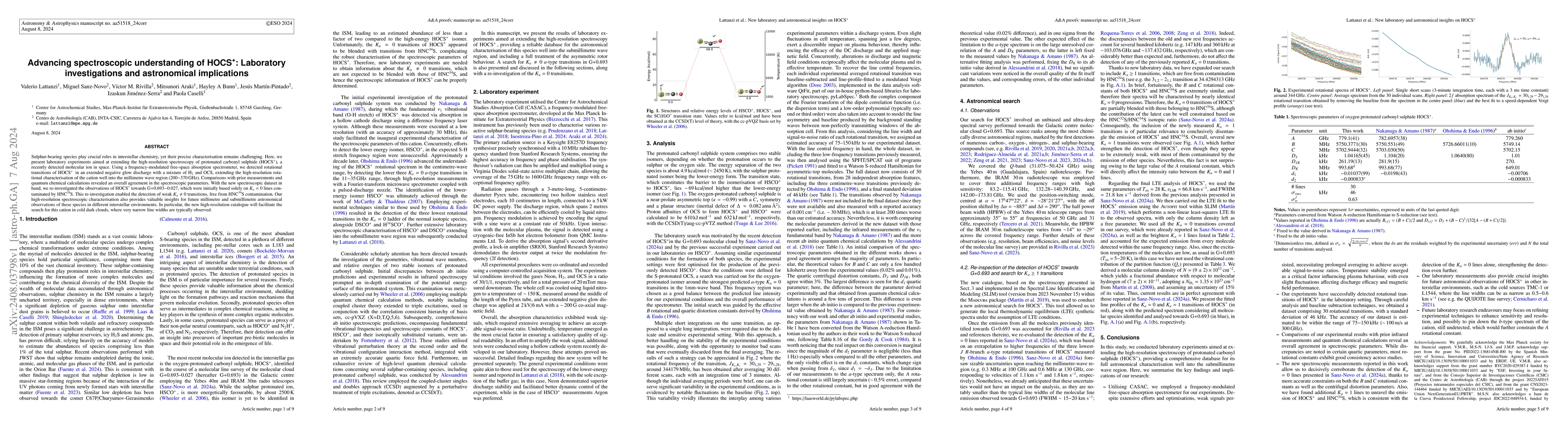 Thumbnail for Advancing spectroscopic understanding of HOCS$^+$: Laboratory
  investigations and astronomical implications