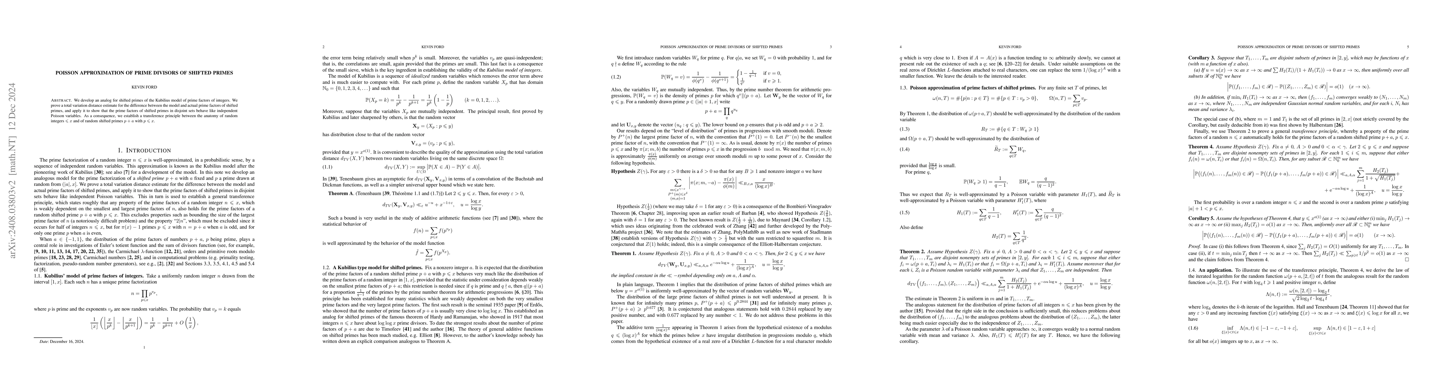 Thumbnail for Poisson Approximation of prime divisors of shifted primes