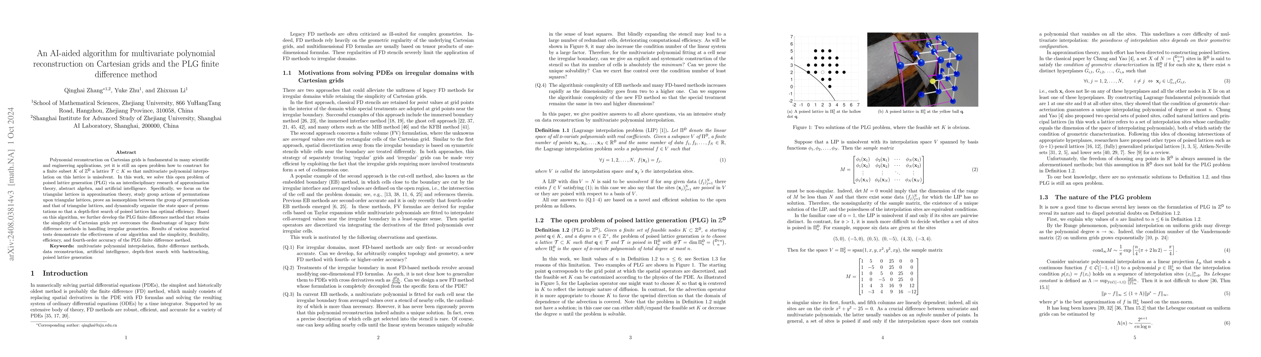 Thumbnail for An AI-aided algorithm for multivariate polynomial reconstruction on
  Cartesian grids and the PLG finite difference method