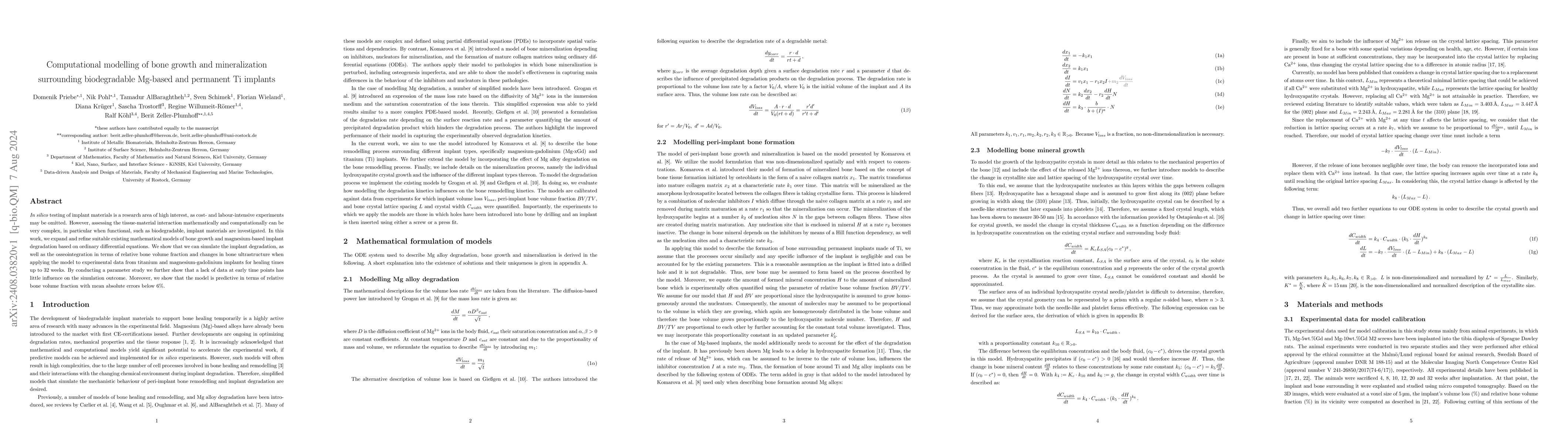 Thumbnail for Computational modelling of bone growth and mineralization surrounding
  biodegradable Mg-based and permanent Ti implants