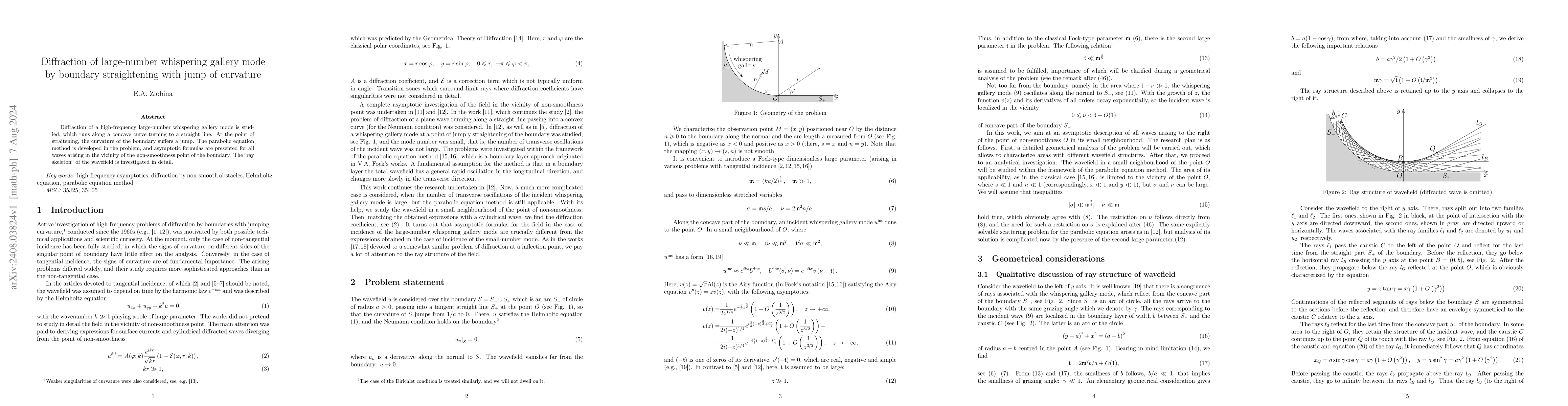 Thumbnail for Diffraction of large-number whispering gallery mode by boundary
  straightening with jump of curvature