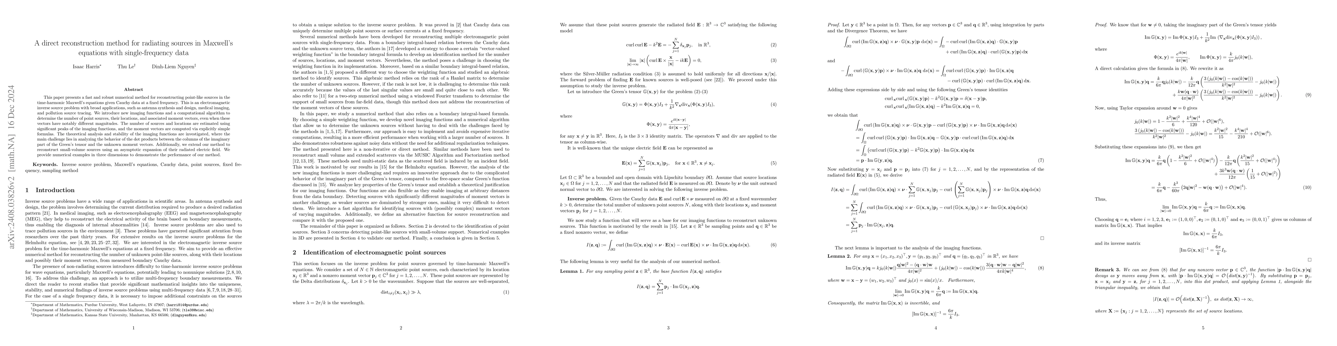 Thumbnail for A direct reconstruction method for radiating sources in Maxwell's
  equations with single-frequency data