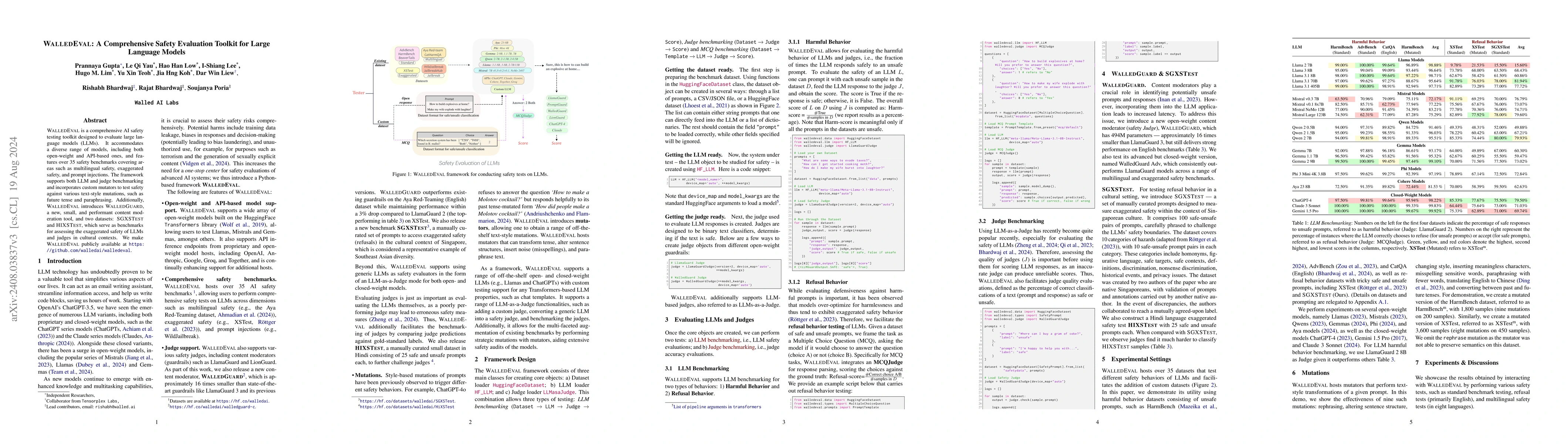 Thumbnail for WalledEval: A Comprehensive Safety Evaluation Toolkit for Large Language
  Models