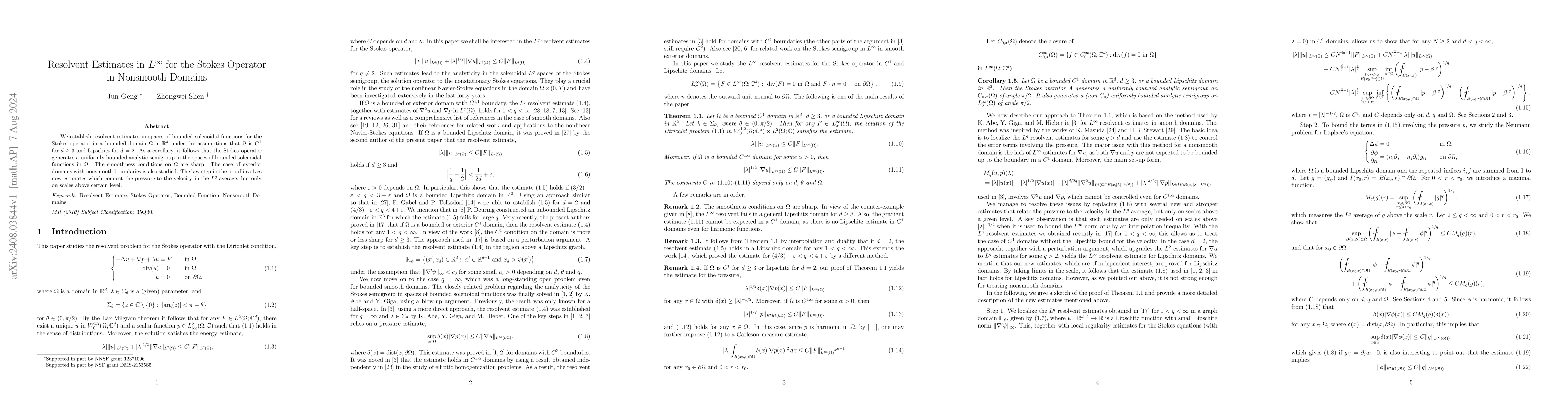 Thumbnail for Resolvent Estimates in $L^\infty$ for the Stokes Operator in Nonsmooth
  Domains