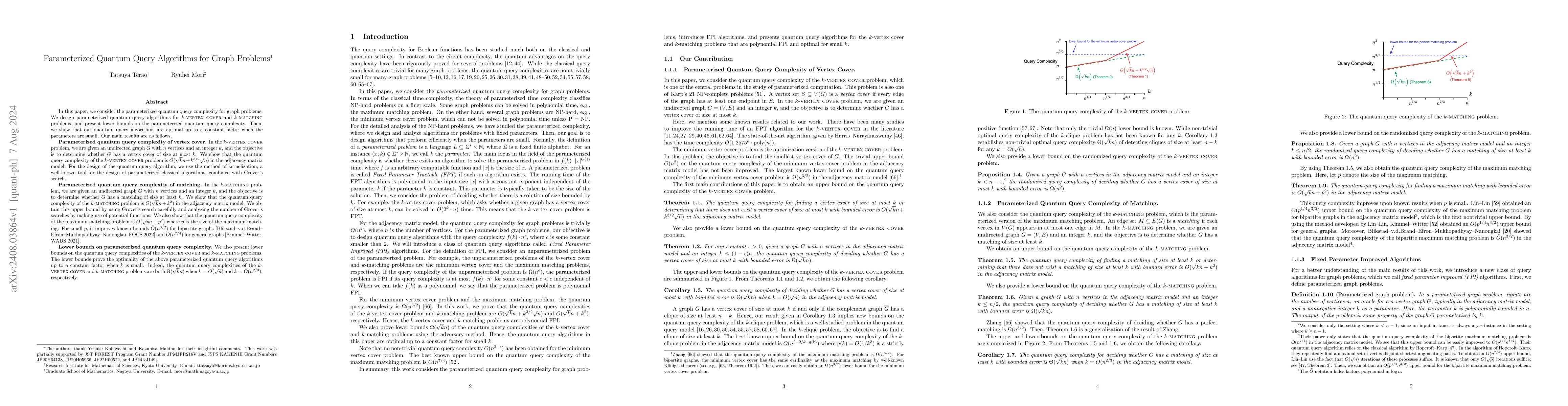 Thumbnail for Parameterized Quantum Query Algorithms for Graph Problems