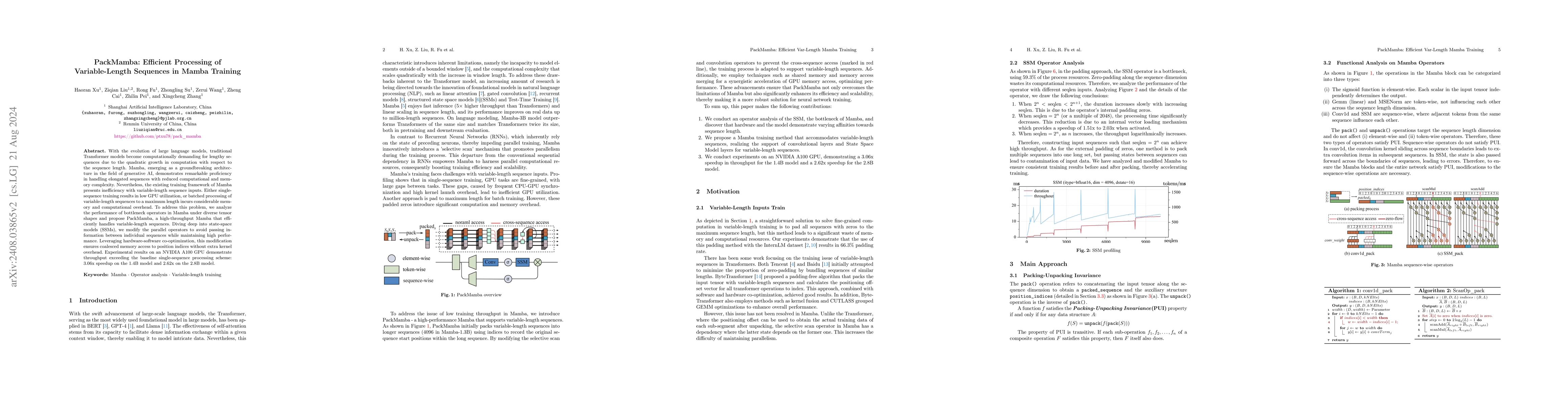 Thumbnail for PackMamba: Efficient Processing of Variable-Length Sequences in Mamba
  training