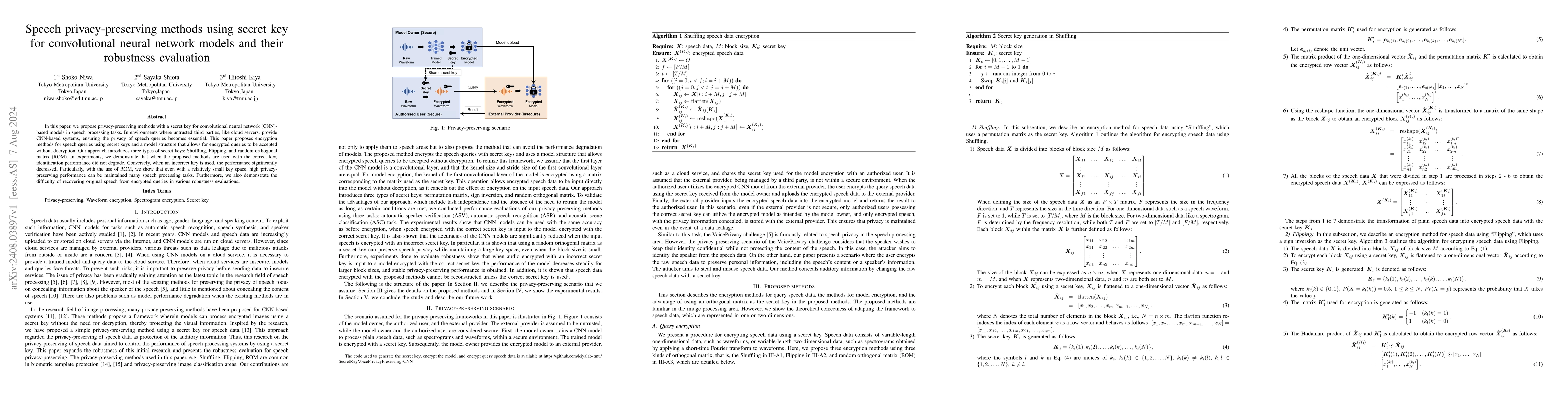 Thumbnail for Speech privacy-preserving methods using secret key for convolutional
  neural network models and their robustness evaluation