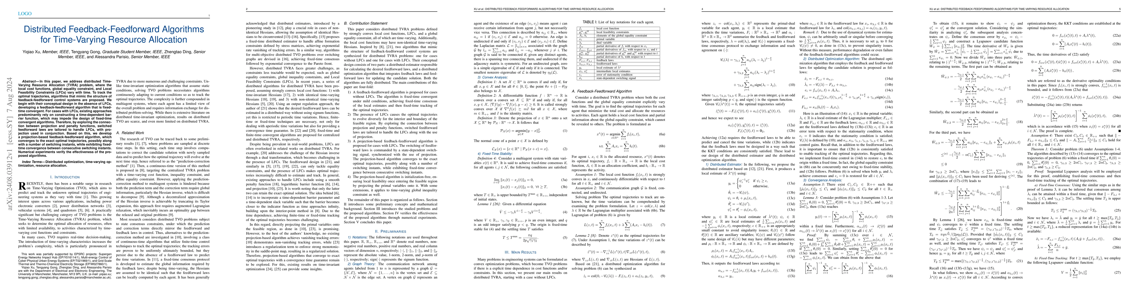 Thumbnail for Distributed Feedback-Feedforward Algorithms for Time-Varying Resource
  Allocation