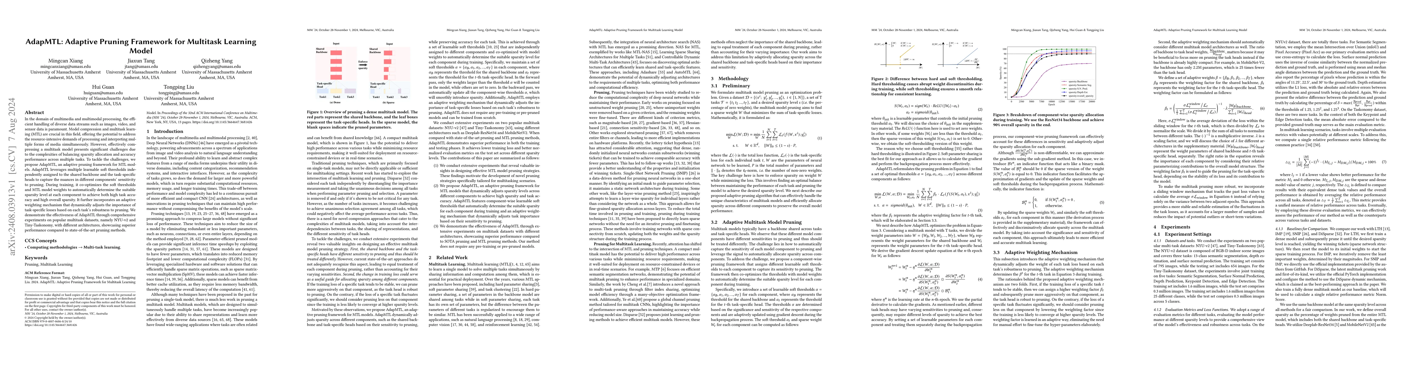 Thumbnail for AdapMTL: Adaptive Pruning Framework for Multitask Learning Model
