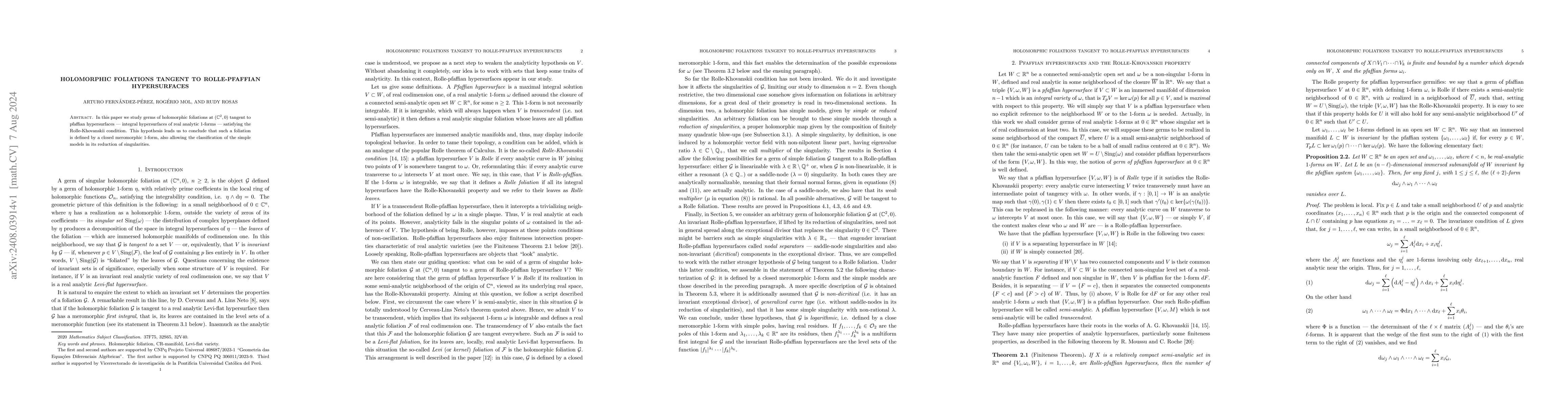 Thumbnail for Holomorphic foliations tangent to Rolle-pfaffian hypersurfaces