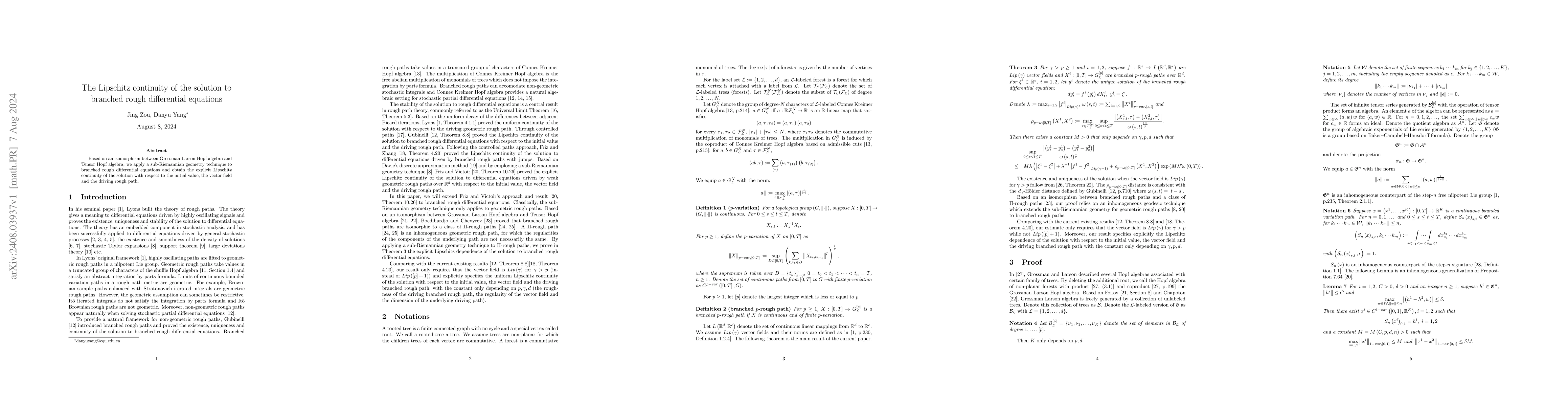 Thumbnail for The Lipschitz continuity of the solution to branched rough differential
  equations