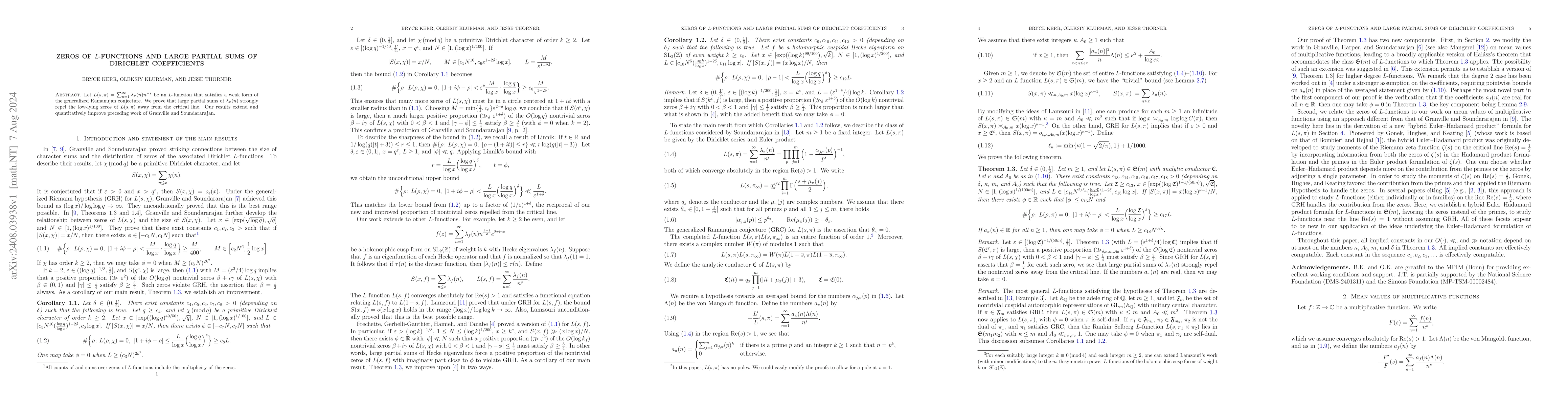 Thumbnail for Zeros of $L$-functions and large partial sums of Dirichlet coefficients
