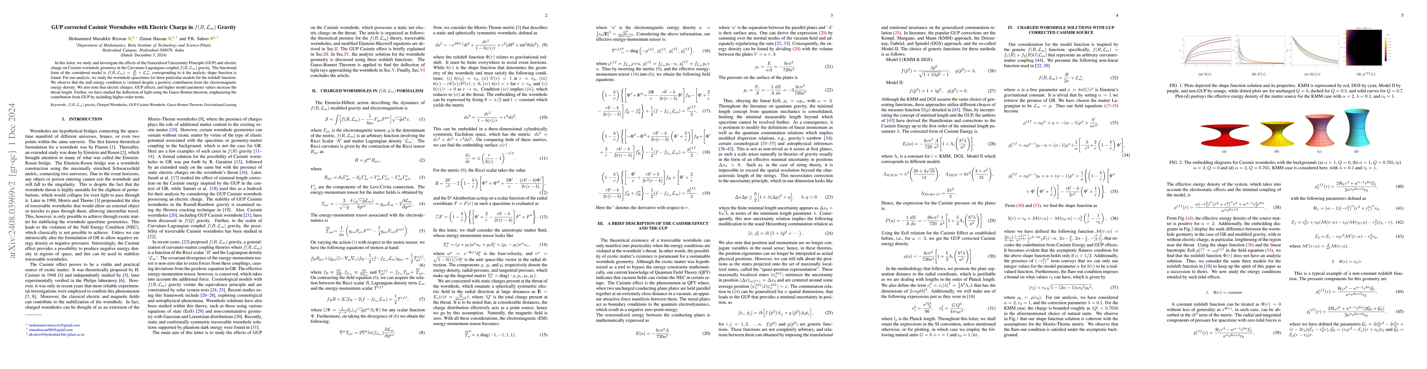 Thumbnail for GUP corrected Casimir Wormholes with Electric Charge in $f(R,L_m)$
  Gravity