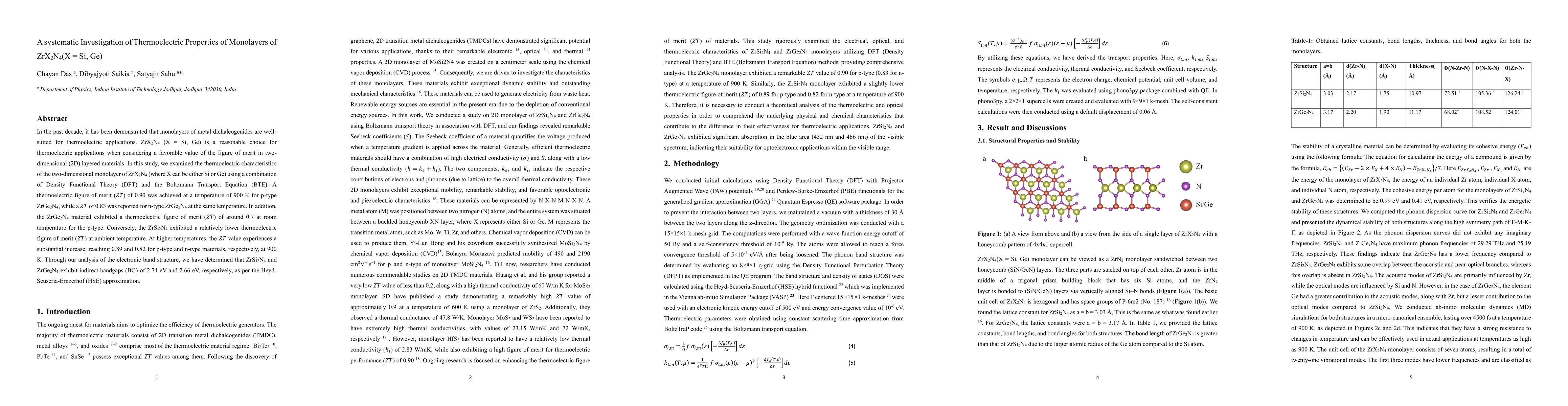 Thumbnail for A systematic Investigation of Thermoelectric Properties of Monolayers of
  ZrX2N4(X = Si, Ge)