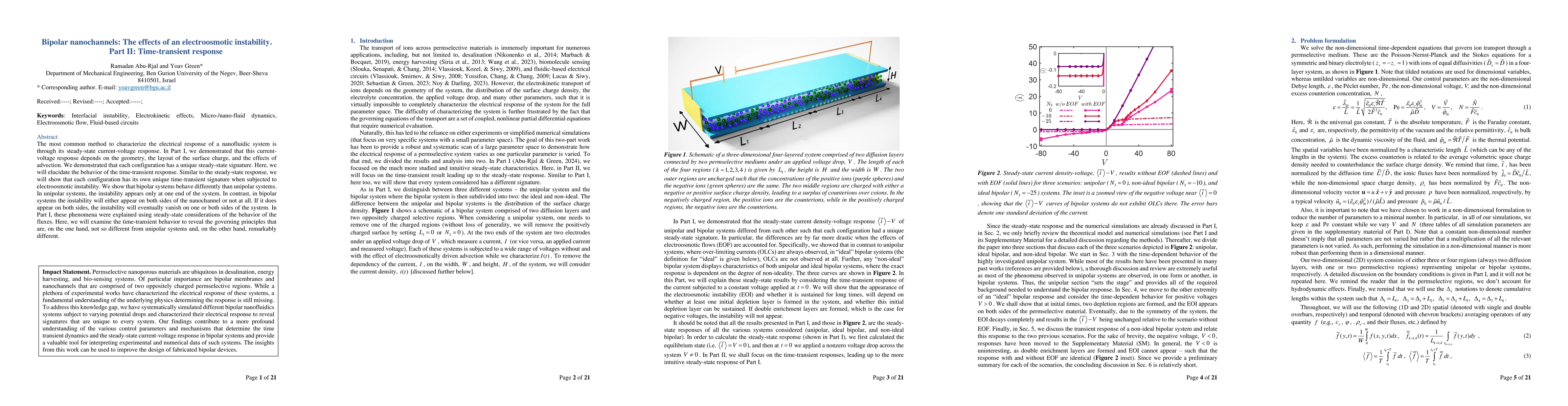Thumbnail for Bipolar nanochannels: The effects of an electro-osmotic instability.
  Part II: Time-transient response