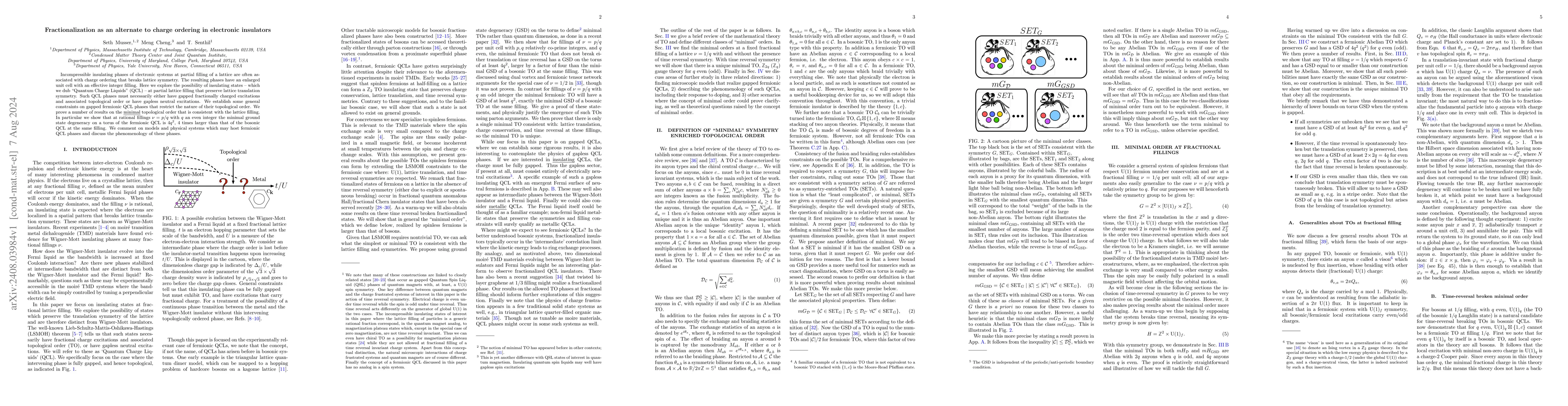Thumbnail for Fractionalization as an alternate to charge ordering in electronic
  insulators