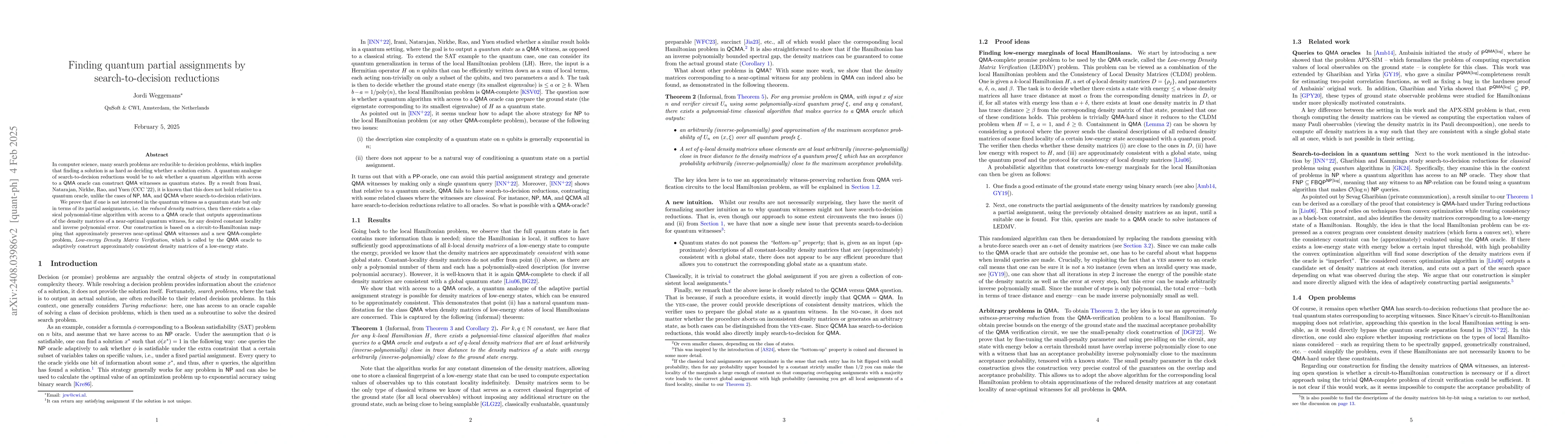 Thumbnail for Finding quantum partial assignments by search-to-decision reductions
