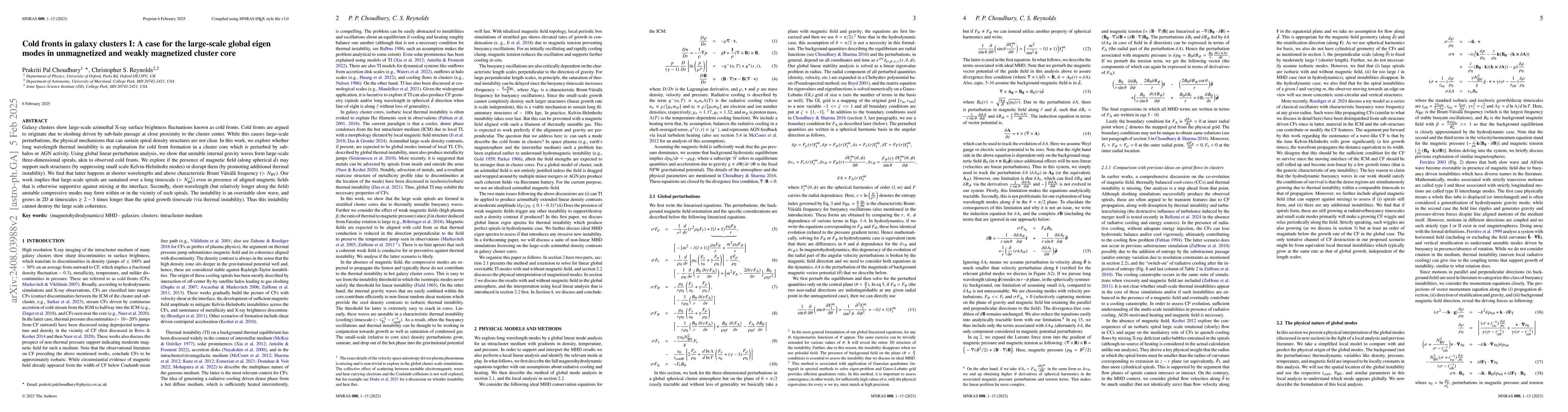 Thumbnail for Cold fronts in galaxy clusters I: A case for the large-scale global
  eigen modes in unmagnetized and weakly magnetized cluster core
