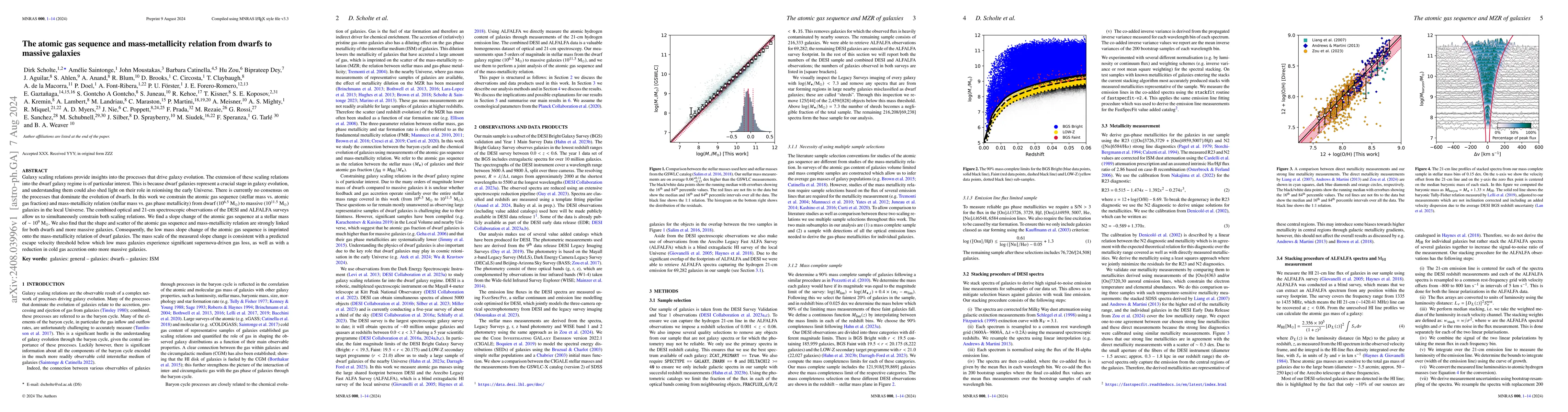 Thumbnail for The atomic gas sequence and mass-metallicity relation from dwarfs to
  massive galaxies