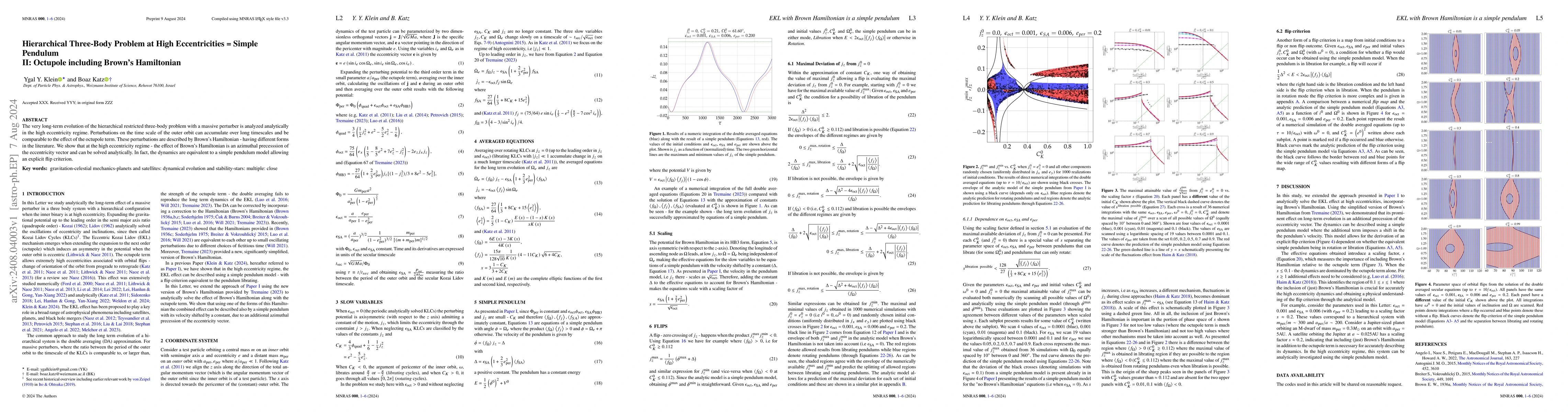 Thumbnail for Hierarchical Three-Body Problem at High Eccentricities = Simple Pendulum
  II: Octupole including Brown's Hamiltonian