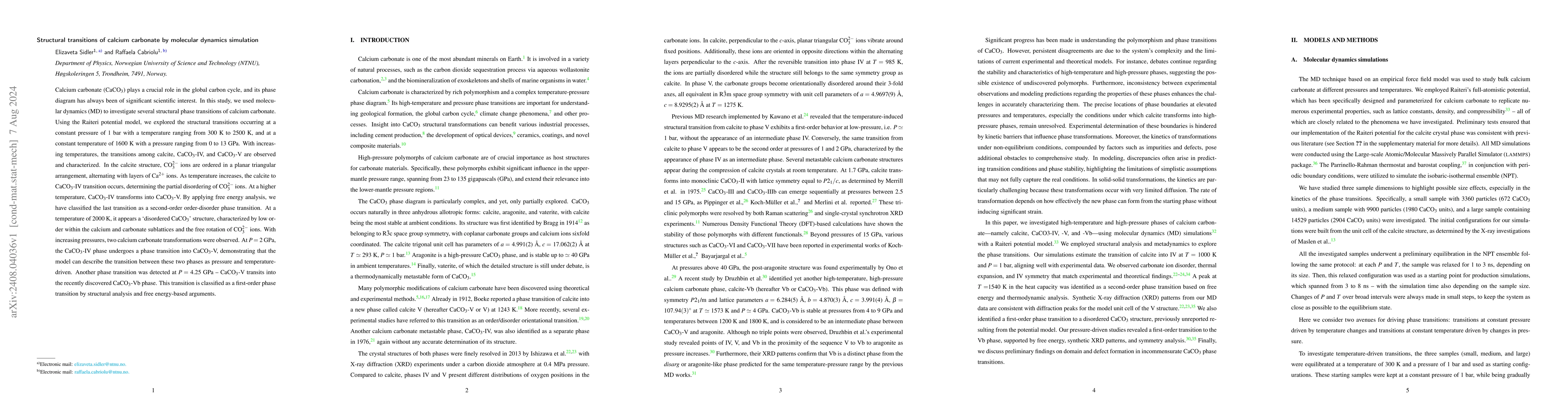 Thumbnail for Structural transitions of calcium carbonate by molecular dynamics
  simulation