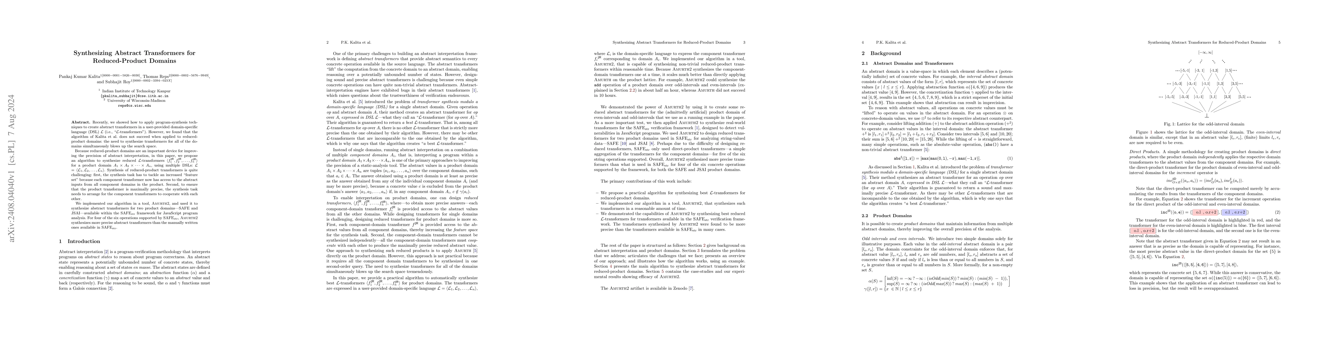 Thumbnail for Synthesizing Abstract Transformers for Reduced-Product Domains