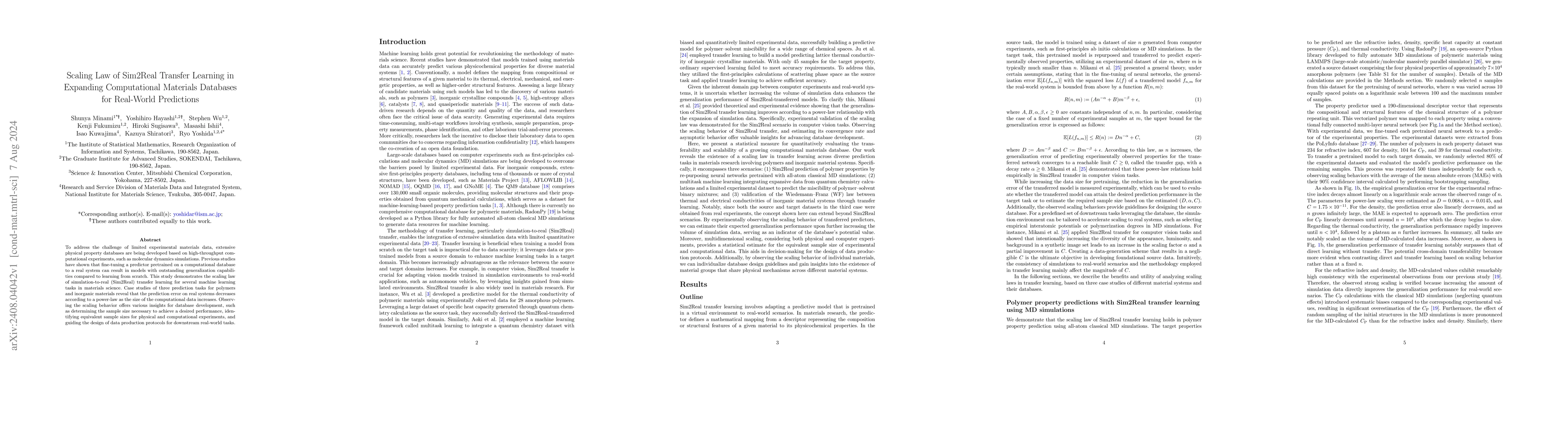 Thumbnail for Scaling Law of Sim2Real Transfer Learning in Expanding Computational
  Materials Databases for Real-World Predictions