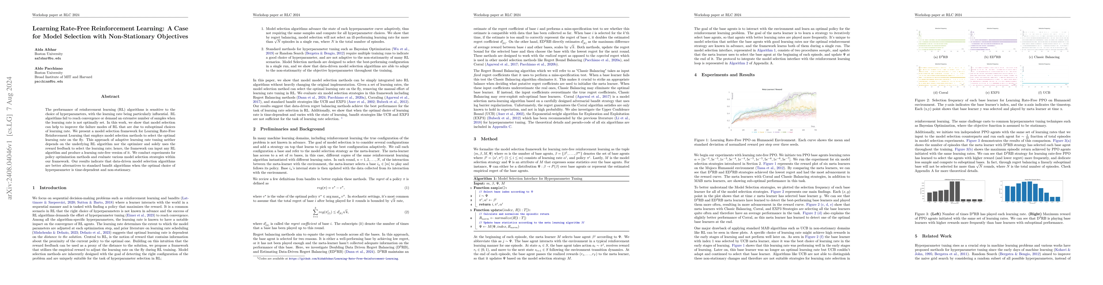 Thumbnail for Learning Rate-Free Reinforcement Learning: A Case for Model Selection
  with Non-Stationary Objectives