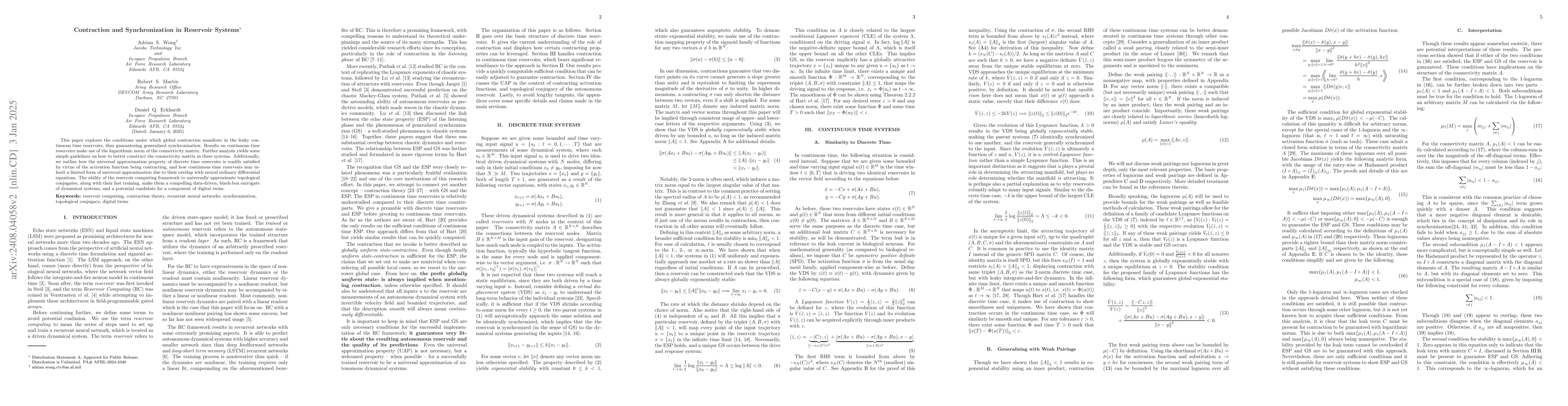 Thumbnail for Contraction and Synchronization in Reservoir Systems