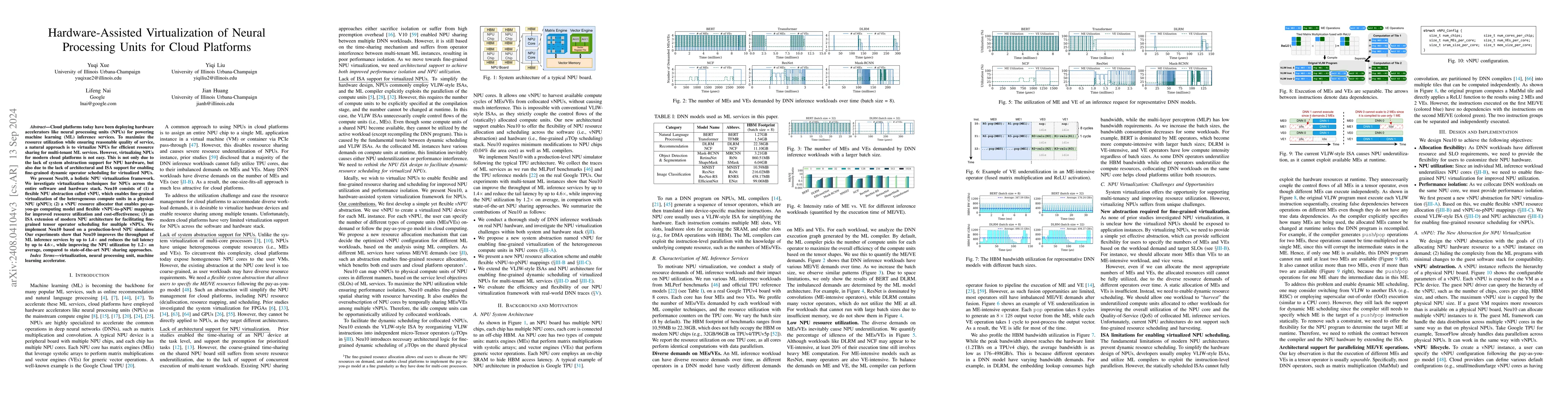 Thumbnail for Hardware-Assisted Virtualization of Neural Processing Units for Cloud
  Platforms