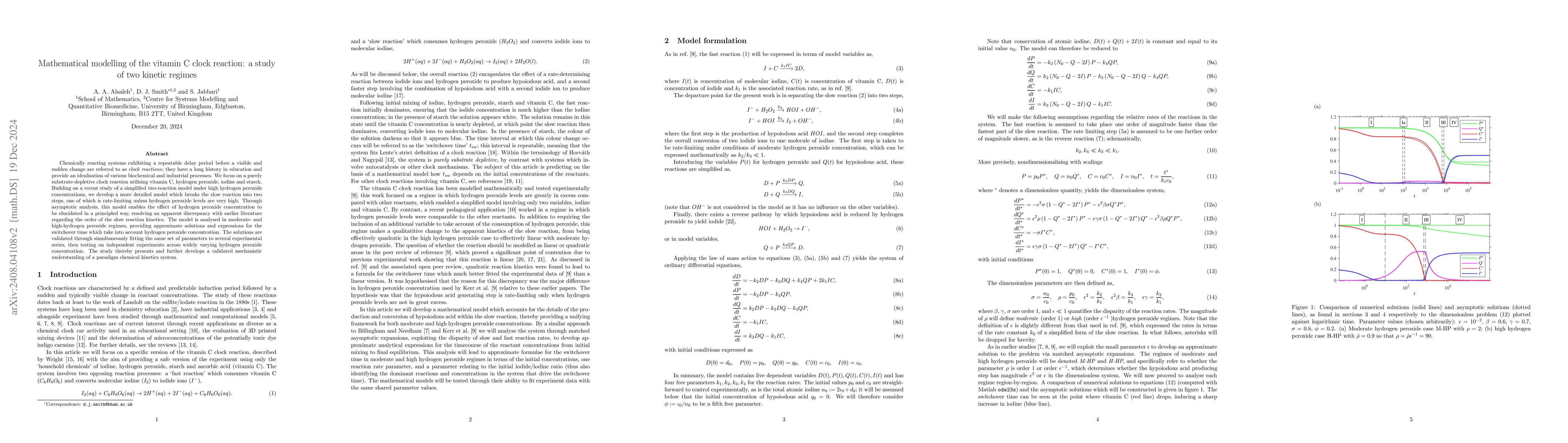 Thumbnail for Mathematical modelling of the vitamin C clock reaction: a study of two
  kinetic regimes