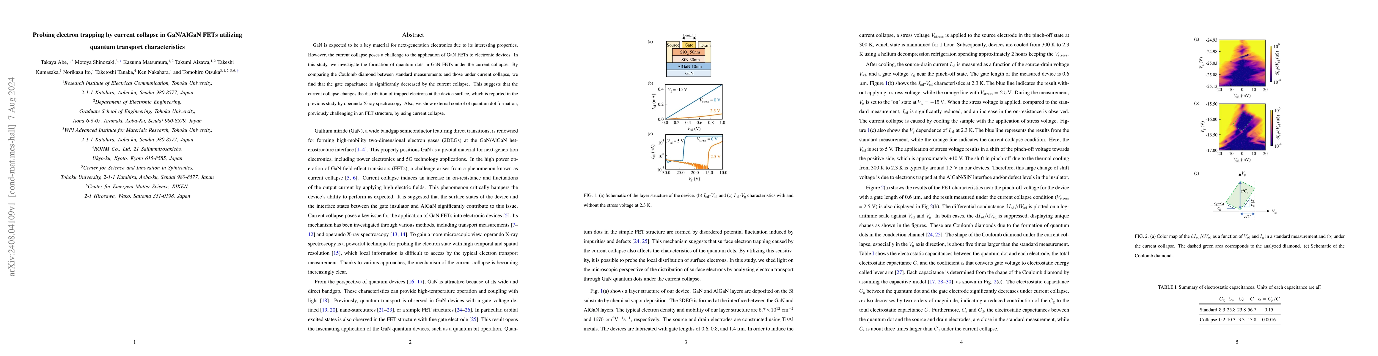 Thumbnail for Probing electron trapping by current collapse in GaN/AlGaN FETs
  utilizing quantum transport characteristics