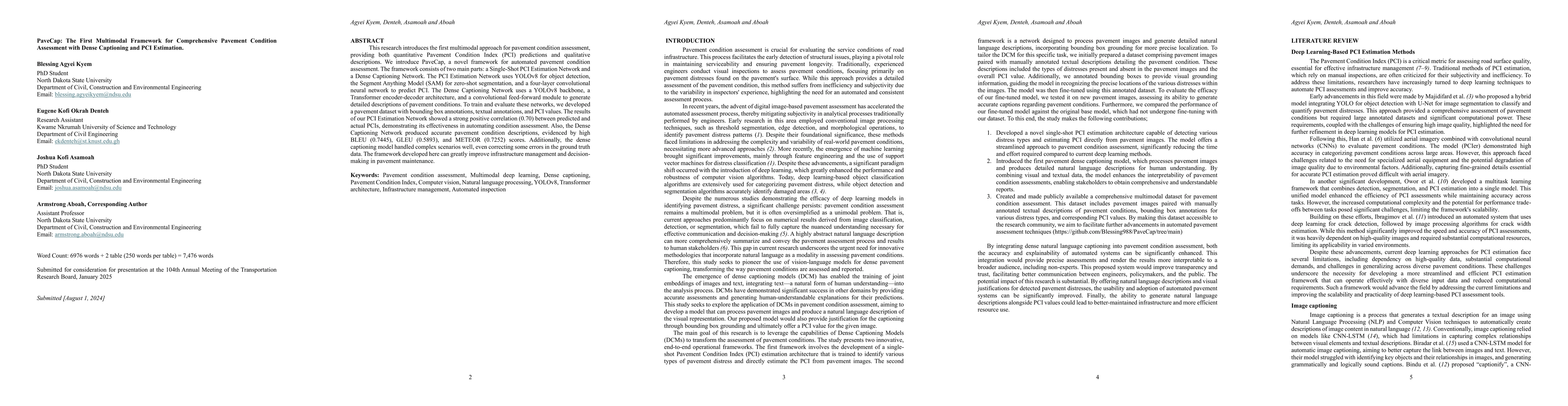 Thumbnail for PaveCap: The First Multimodal Framework for Comprehensive Pavement
  Condition Assessment with Dense Captioning and PCI Estimation