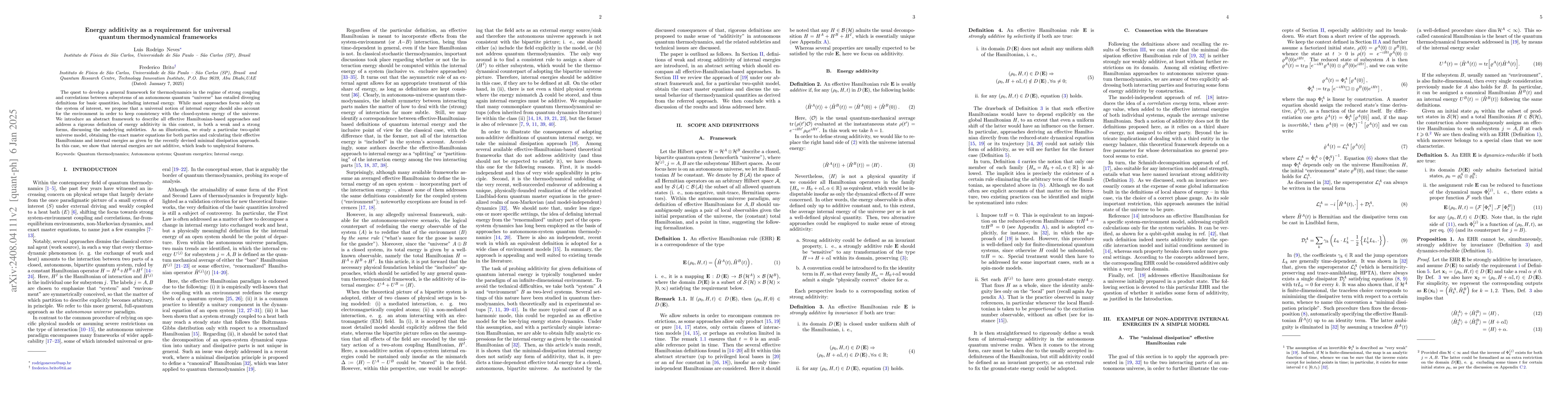 Thumbnail for Energy additivity as a requirement for universal quantum thermodynamical
  frameworks