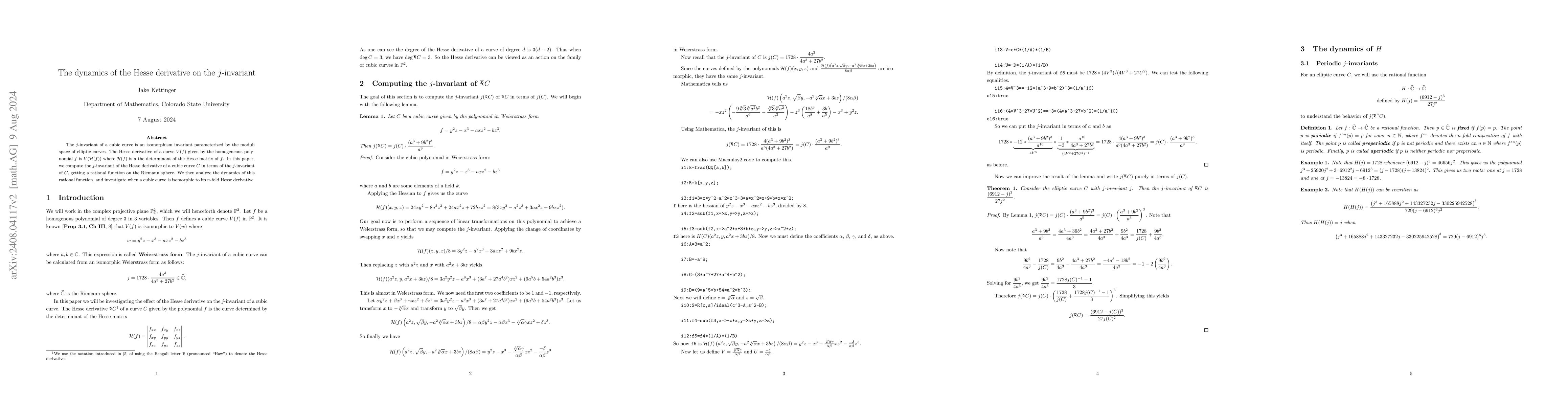 Thumbnail for The dynamics of the Hesse derivative on the $j$-invariant