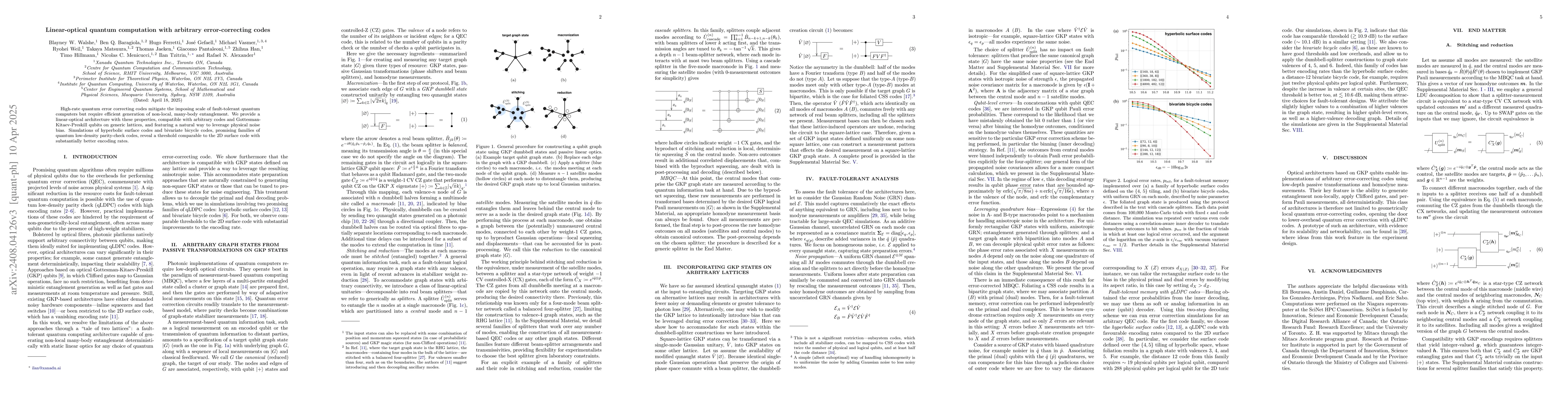 Thumbnail for Linear-optical quantum computation with arbitrary error-correcting codes