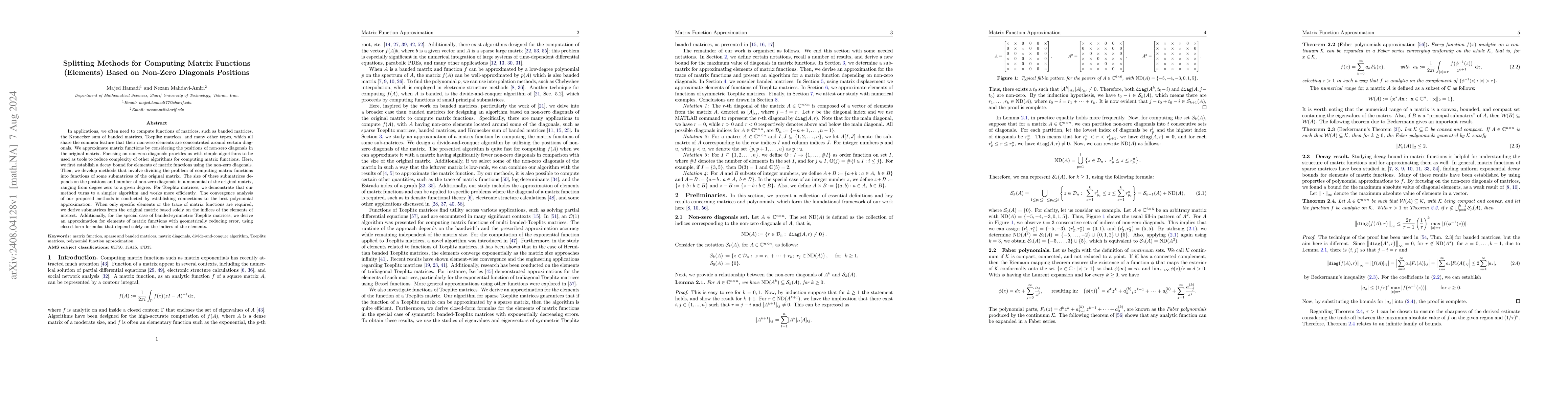 Thumbnail for Splitting Methods for Computing Matrix Functions (Elements) Based on
  Non-Zero Diagonals Positions