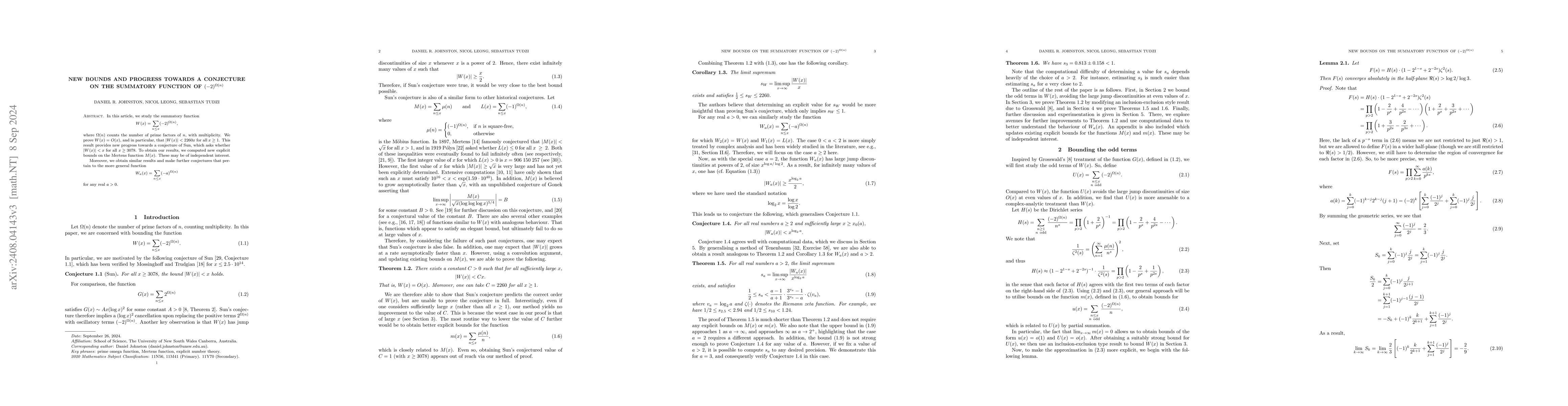 Thumbnail for New bounds and progress towards a conjecture on the summatory function
  of $(-2)^{ÎŠ(n)}$